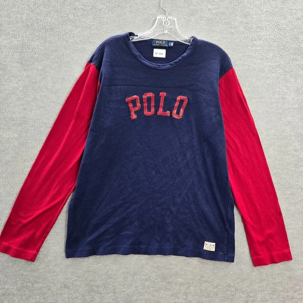 Polo Ralph Lauren Men Shirt Large Blue Colorblock Logo Long Sleeve READ